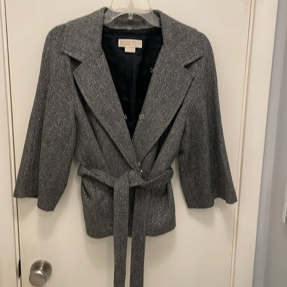 Michael Kors wool tweed shimmer faux fur removable collar!